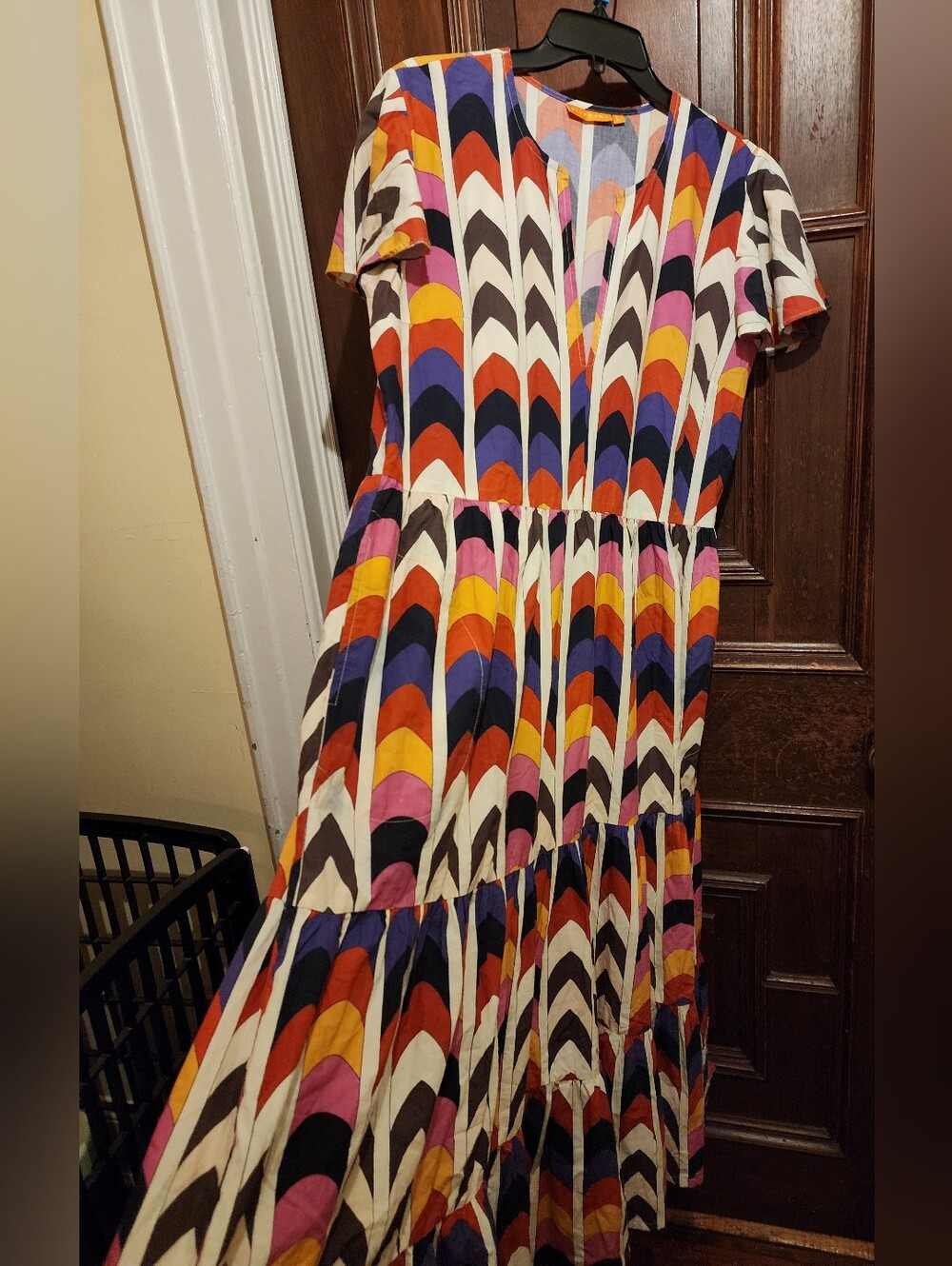 NWOT-OLIPHANT Geometric Multicolor Tiered Maxi Dress Size L-BohoChic